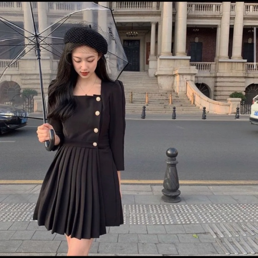 Zara Pearl Buttons Box Pleated Blazer Dress Small